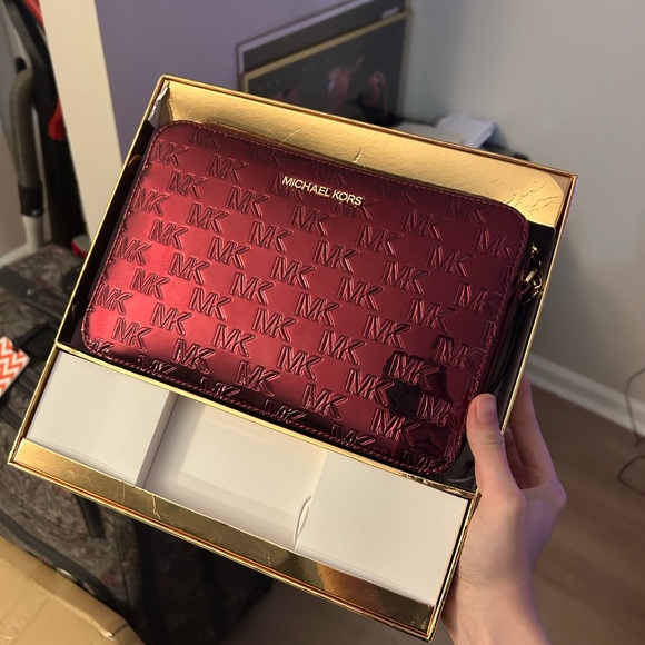 Michael Kors Maroon Clutch with Gold Details - Picture 1 of 2